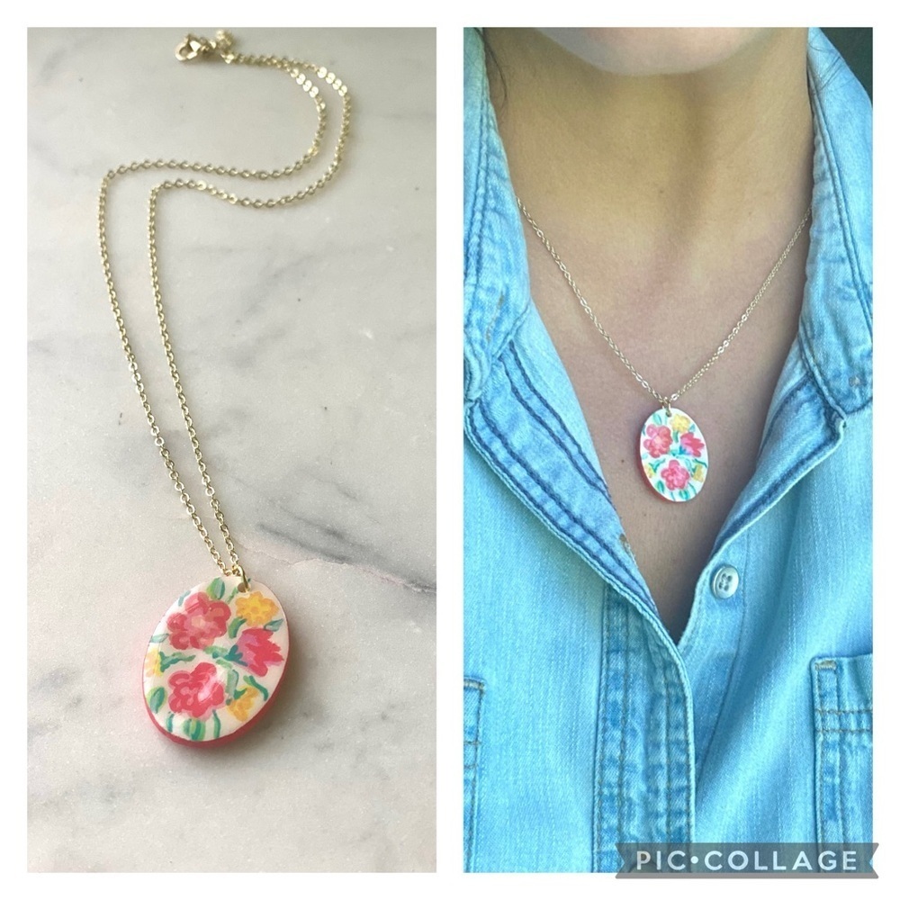 Handmade Hand painted polymer clay pendant necklace